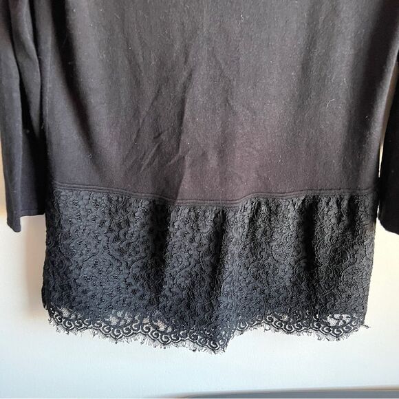 Loft Black Lace Layered Hem 3/4 Sleeve Lightweight Sweater - Picture 2 of 5
